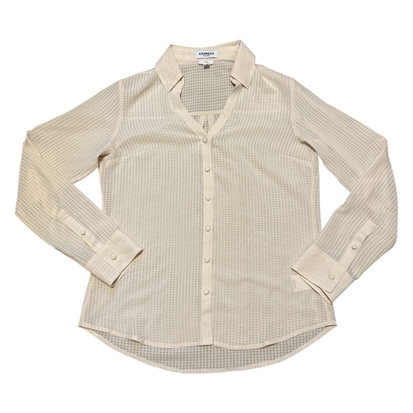Express Portofino Slim Fit Sheer Check Button Down Blouse Women’s Size Small Top - Picture 4 of 9